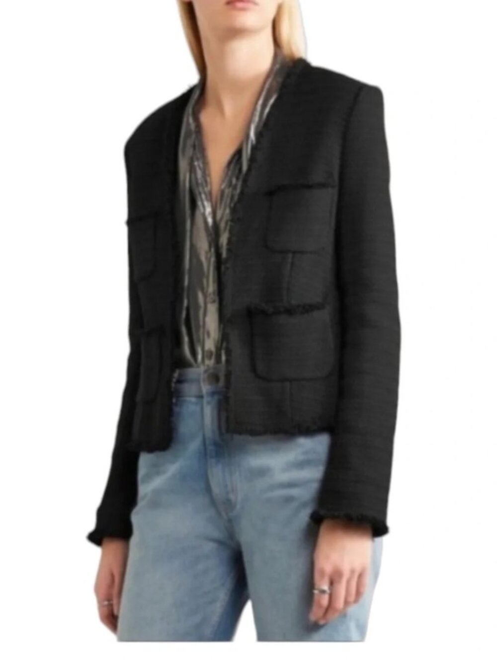 L'Agence Jules Black Fringe Open Front Blazer - Size 6
